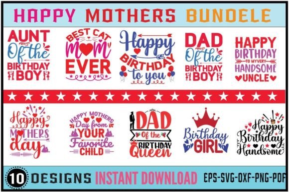 Happy Mothers Svg Bundle: Graphics for Crafts & Commercial Use